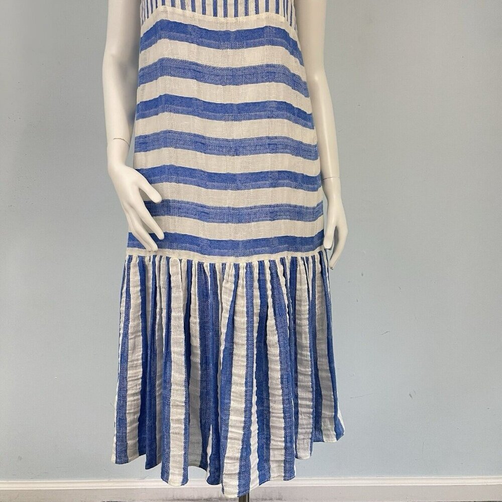 Warm Biscay Square Neck Gauze Striped Midi Dress Size 1 / Small Coastal Resort - Picture 6 of 16